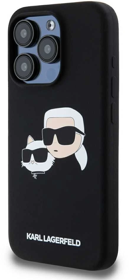 Karl Lagerfeld KLHMP15LSKCHPPLK iPhone 15 Pro 6.1″ juodos spalvos kietas dėklas Silicone Karl & Choupette MagSafe