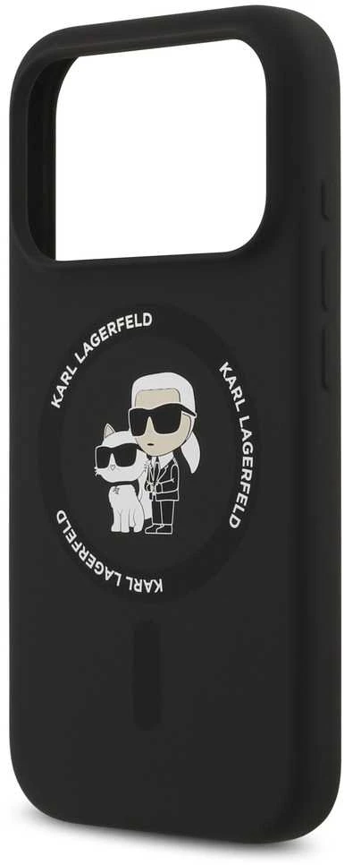 Dėklas Karl Lagerfeld Silicone Karl&Choupette Ring MagSafe skirtas iPhone 17 Pro Max juodos spalvos