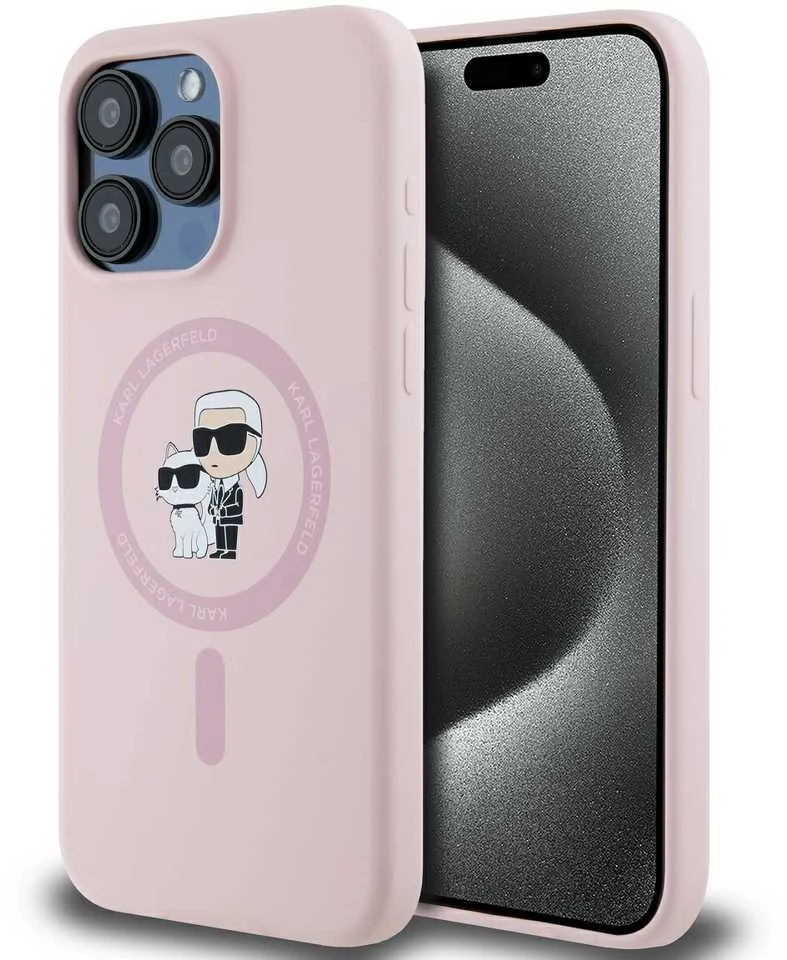 Dėklas Karl Lagerfeld Silicone Karl&Choupette MagSafe Apple iPhone 14 Pro Max rožinės spalvos