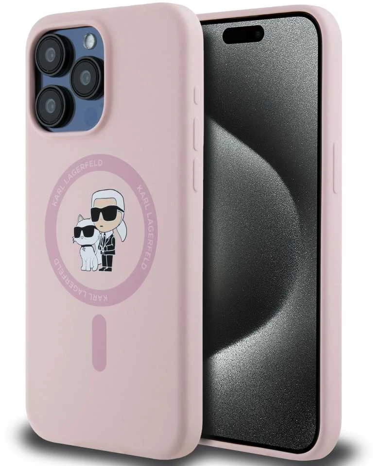 Karl Lagerfeld KLHMP15XSCMKCRHP Apple iPhone 15 Pro Max 6.7″ rožinės spalvos kietas dėklas Silicone Karl & Choupette