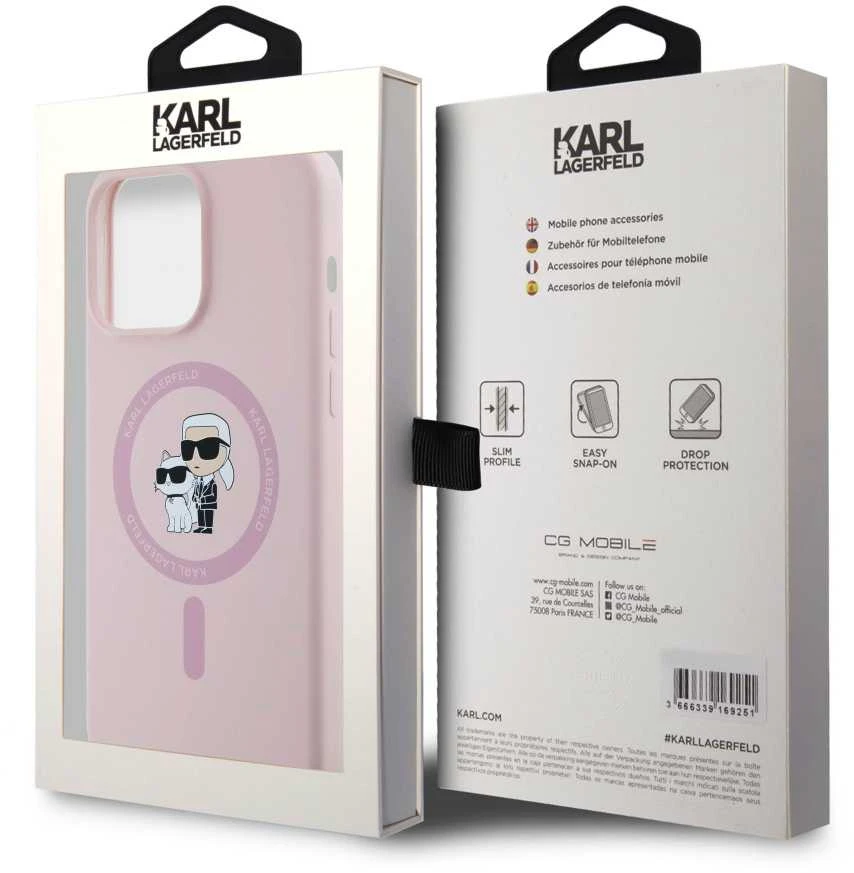Karl Lagerfeld KLHMP15XSCMKCRHP Apple iPhone 15 Pro Max 6.7″ rožinės spalvos kietas dėklas Silicone Karl & Choupette