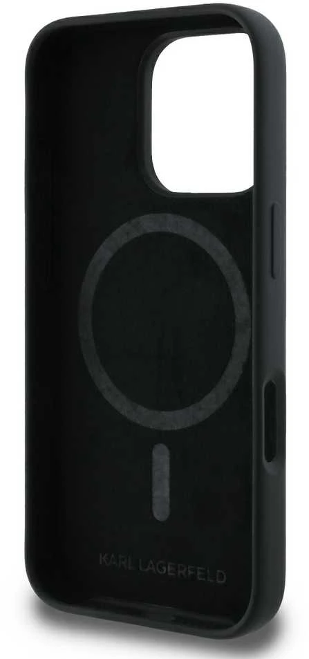Karl Lagerfeld Liquid Silicone Karl and Choupette MagSafe dėklas skirtas Apple iPhone 16 Pro Max juodos spalvos