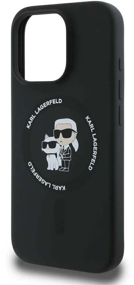 Karl Lagerfeld Liquid Silicone Karl and Choupette MagSafe dėklas skirtas Apple iPhone 16 Pro Max juodos spalvos