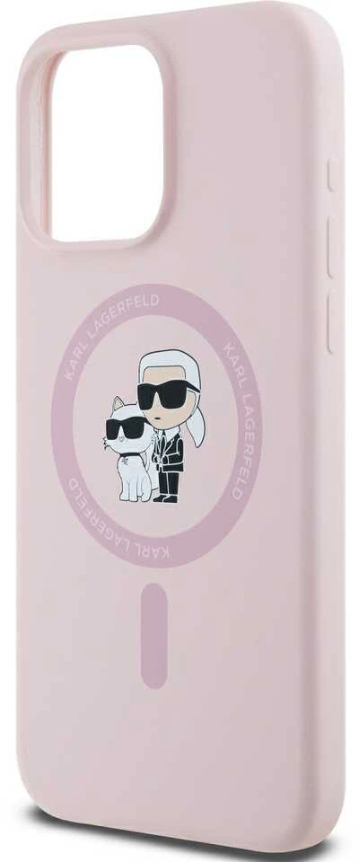 Karl Lagerfeld KLHMP15LSCMKCRHP iPhone 15 Pro 6.1″ rožinės spalvos kietas dėklas Silicone Karl & Choupette Mag