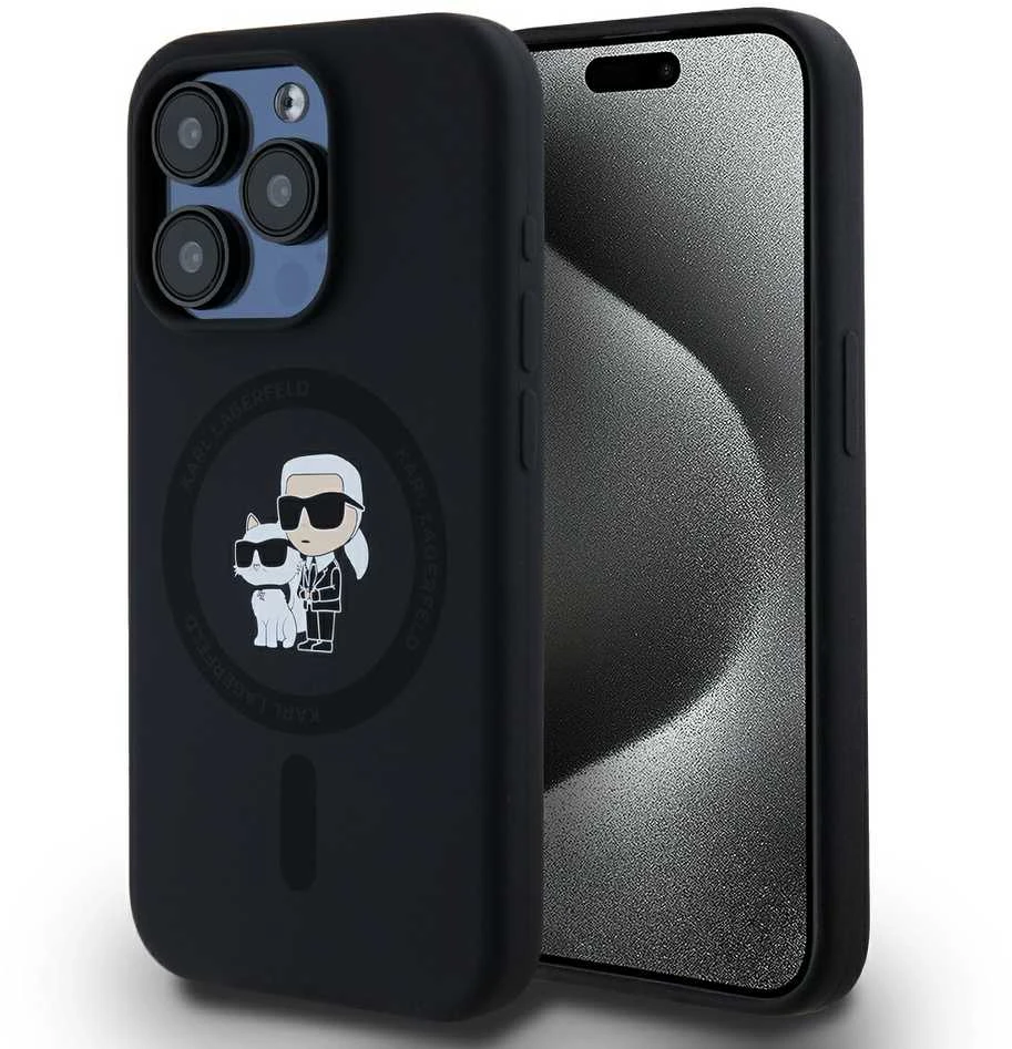 Karl Lagerfeld dėklas skirtas Apple iPhone 15 Pro compatible with MagSafe KLHMP15LSCMKCRHK (Silicone KC Body Ring) juodos spalvos