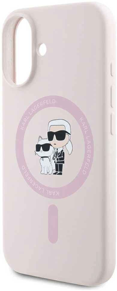 Karl Lagerfeld KLHMP16SSCMKCRHP iPhone 16 6,1 colio eilinis/rožinis kietas dėklas Silikoninis Karl&Choupette galvučių žiedas MagSafe