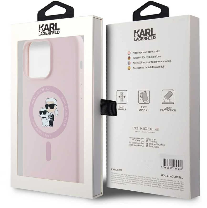 Dėklas Karl Lagerfeld Silicone Karl&Choupette MagSafe Apple iPhone 14 Pro Max rožinės spalvos