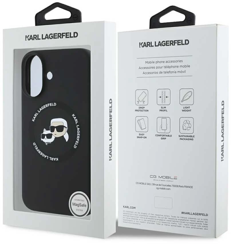 Karl Lagerfeld Liquid silikoninis K&CH Heads MagSafe Apple iPhone 16 dėklas telefonui juodos spalvos