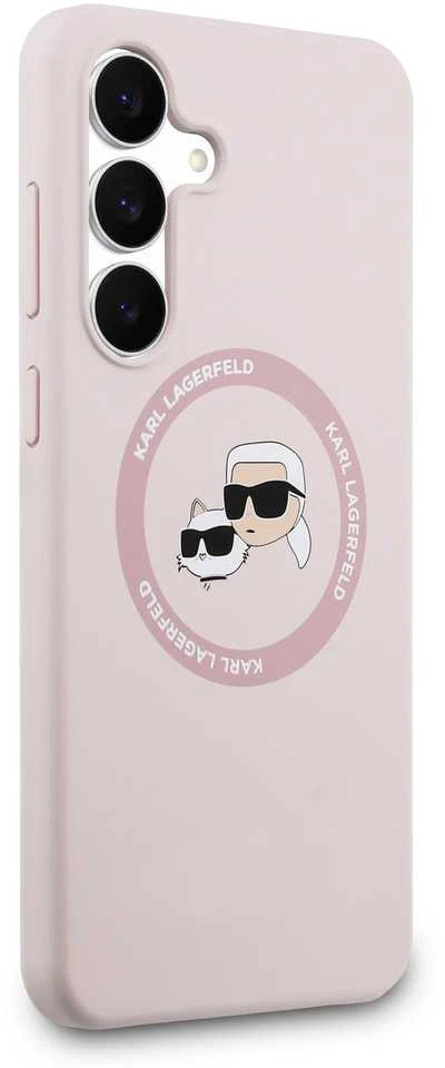 Dėklas Karl Lagerfeld Silicone Karl&Choupette Heads MagSafe skirtas Samsung Galaxy S25 FE rožinės spalvos