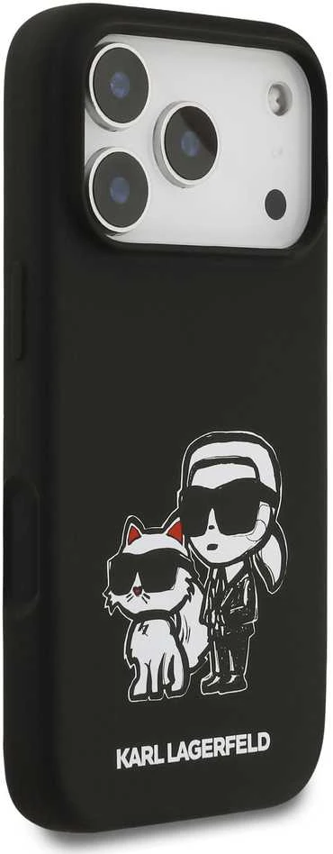 Karl Lagerfeld dėklas, skirtas IPHONE 17 Pro, suderinamas su MagSafe KLHMP17LSKCGRGOK (silikonas su K&C eskizu ir logotipu), juodas
