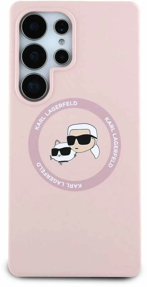 Karl Lagerfeld Silicone Double Heads And Circle MagSafe Samsung Galaxy S25 Ultra dėklas telefonui rožinės spalvos