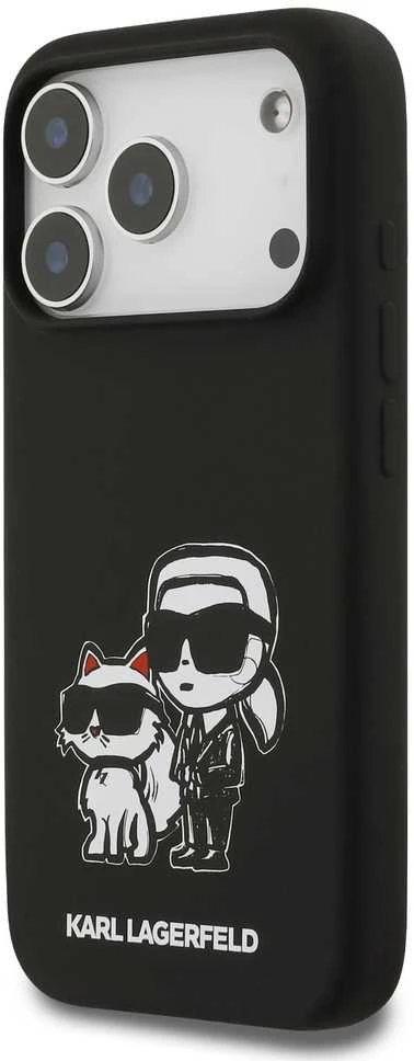Karl Lagerfeld dėklas, skirtas IPHONE 17 Pro, suderinamas su MagSafe KLHMP17LSKCGRGOK (silikonas su K&C eskizu ir logotipu), juodas