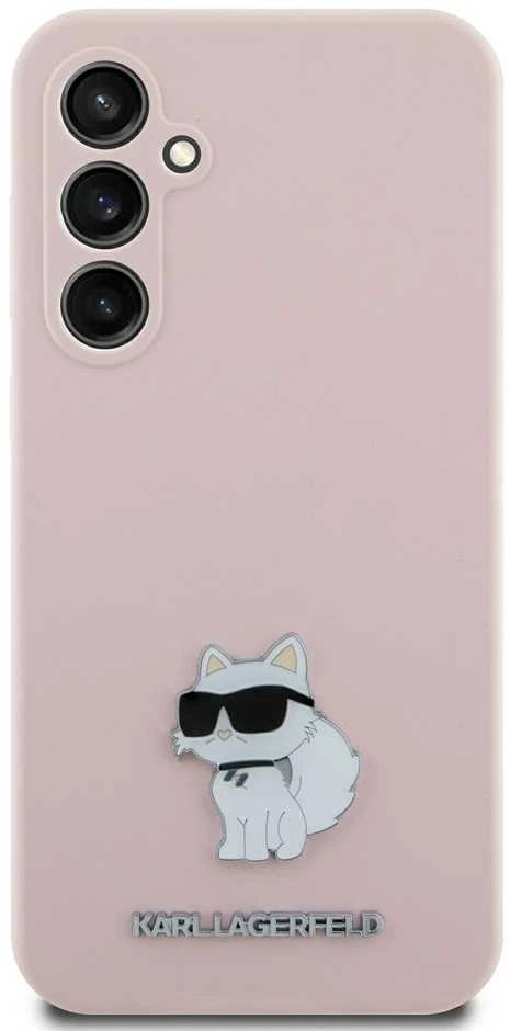 Dėklas Karl Lagerfeld KLHCS23FESMHCNPP S23 FES711 rožinės spalvos Silicone Choupette Metal Pin