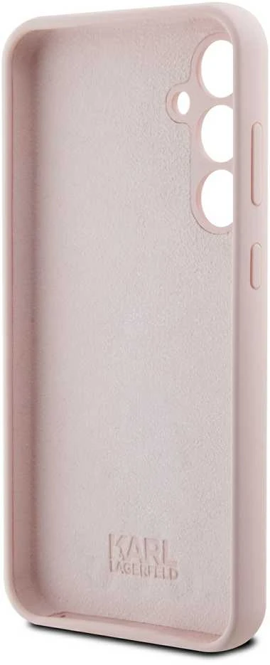 Dėklas Karl Lagerfeld KLHCS23FESMHCNPP S23 FES711 rožinės spalvos Silicone Choupette Metal Pin