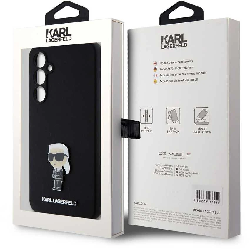 Dėklas Karl Lagerfeld KLHCS23FEMHKNPK S23 FE S711 Juodas/Juodas SILICONE IKONIK METAL PIN