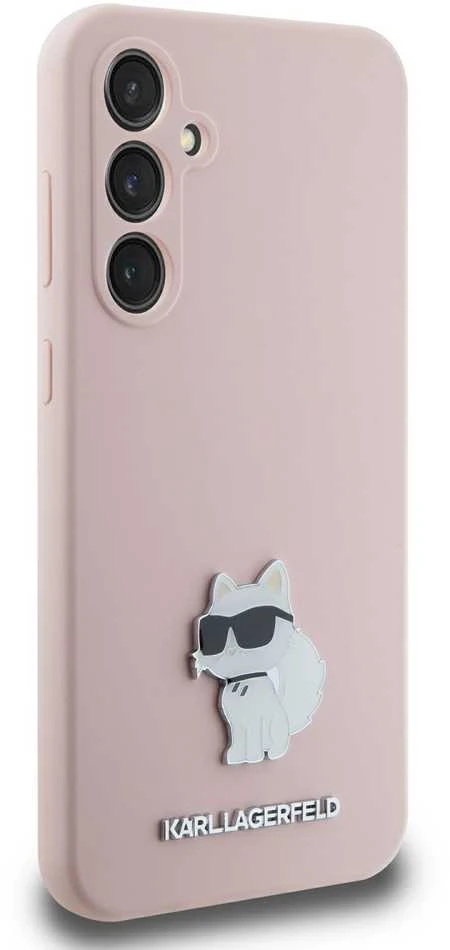 Dėklas Karl Lagerfeld KLHCS23FESMHCNPP S23 FES711 rožinės spalvos Silicone Choupette Metal Pin