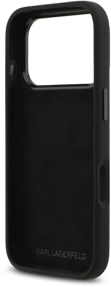 Karl Lagerfeld Liquid Silicone Metal Ikonik dėklas skirtas Apple iPhone 17 Pro juodos spalvos