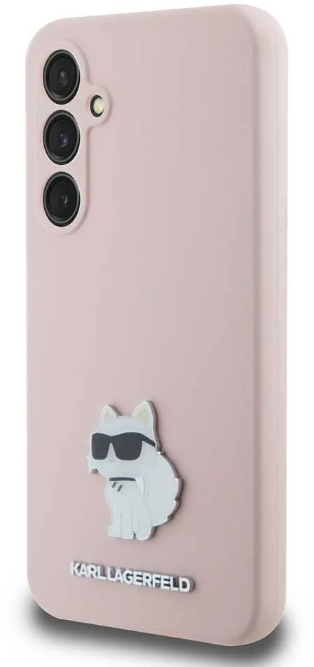 Dėklas Karl Lagerfeld KLHCS23FESMHCNPP S23 FES711 rožinės spalvos Silicone Choupette Metal Pin