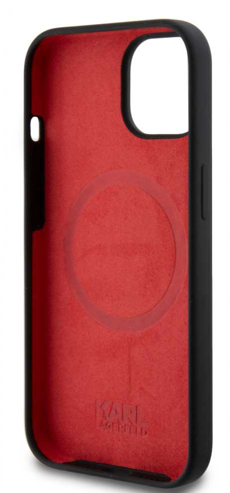 Karl Lagerfeld skysto silikono plokštelė MagSafe dėklas iPhone 15 Juodas