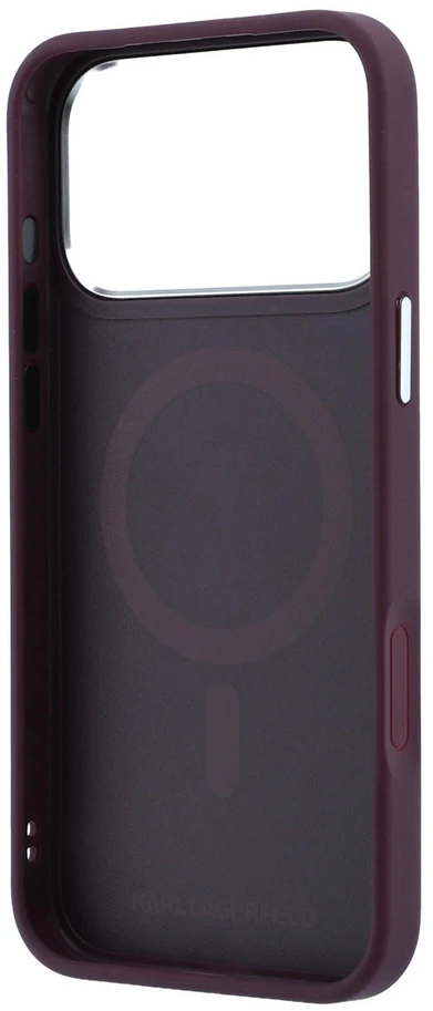 Dėklas Karl Lagerfeld with Ring Stand 360 Karl & Choupette Heads Pin MagSafe do iPhone 18 Pro Max / 17 Pro Max bordo spalvos