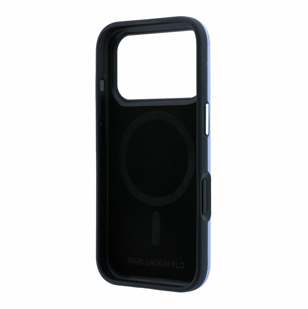 Dėklas Karl Lagerfeld PU Grained Semi Wrap K&CH Heads Magsafe Case for iPhone 18 Pro Max Mėlyna