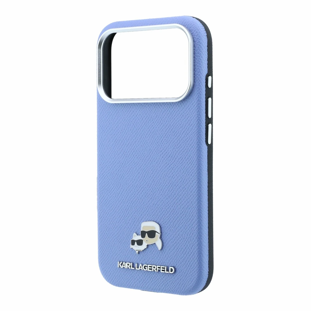 Dėklas Karl Lagerfeld PU Grained Semi Wrap K&CH Heads Magsafe Case for iPhone 18 Pro Max Mėlyna