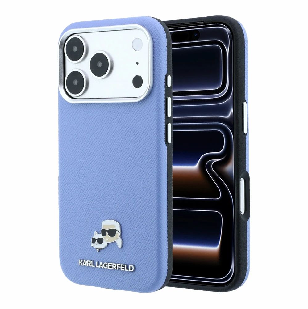Dėklas Karl Lagerfeld PU Grained Semi Wrap K&CH Heads Magsafe Case for iPhone 18 Pro Max Mėlyna