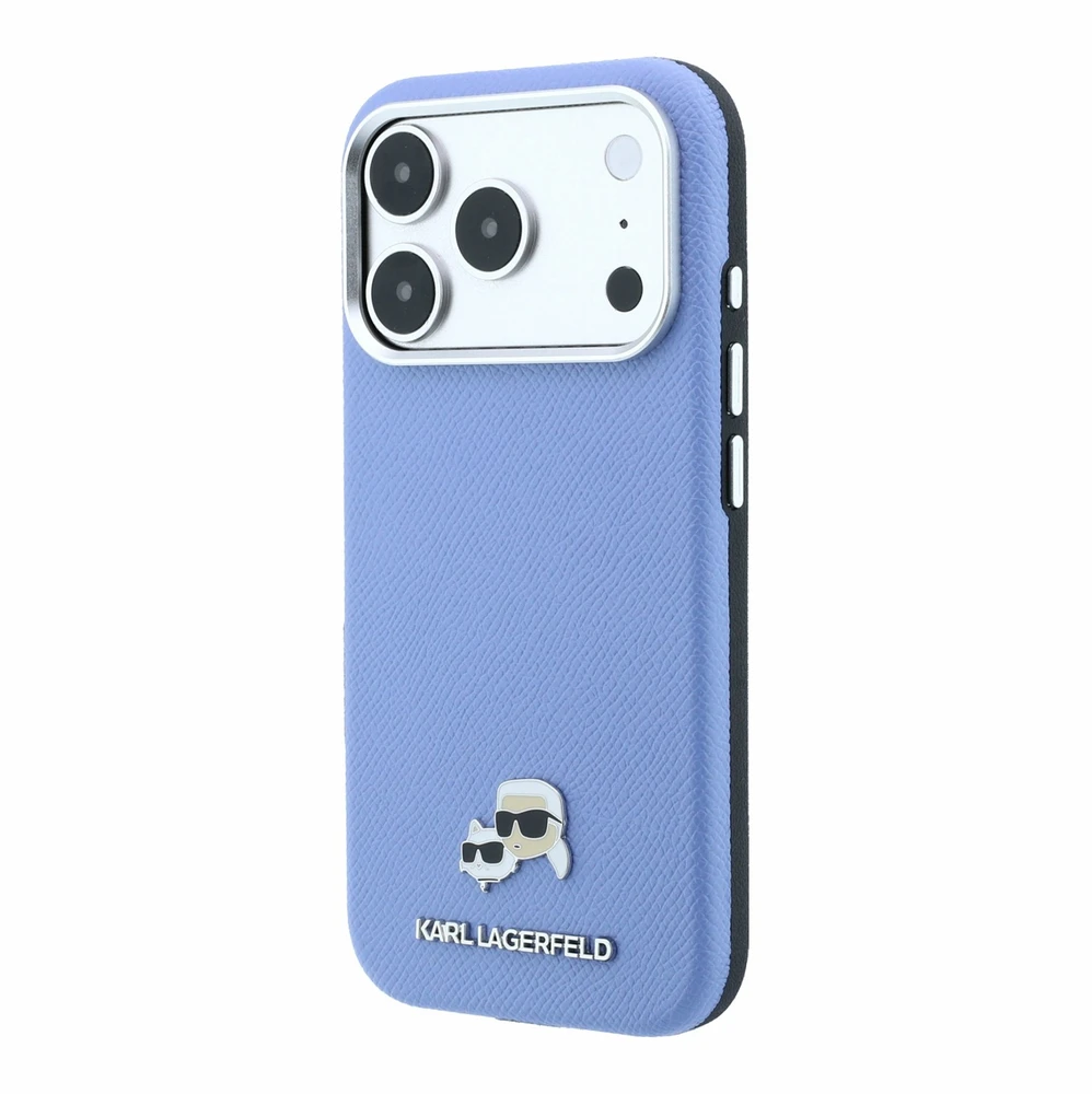 Dėklas Karl Lagerfeld PU Grained Semi Wrap K&CH Heads Magsafe Case for iPhone 18 Pro Max Mėlyna