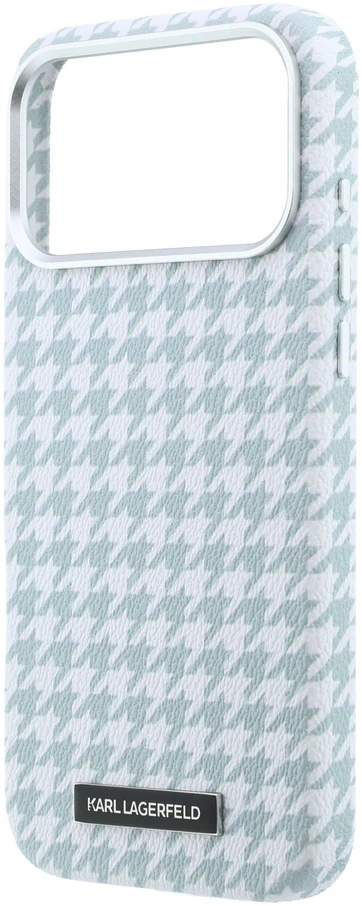 Karl Lagerfeld PU Houndstooth Resin Plate MagSafe dėklas skirtas Apple iPhone 17 Pro Max Mėlyna