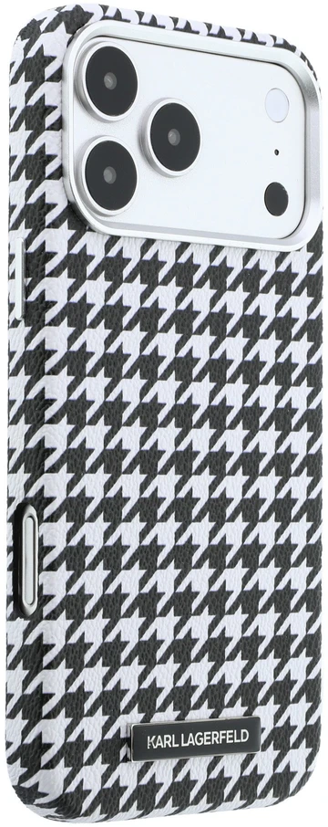 Karl Lagerfeld PU Houndstooth Resin Plate MagSafe dėklas skirtas iPhone 17 Pro Max juodos spalvos