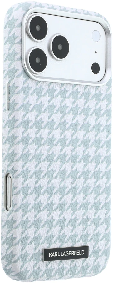 Karl Lagerfeld PU Houndstooth Resin Plate MagSafe dėklas skirtas Apple iPhone 17 Pro Max Mėlyna