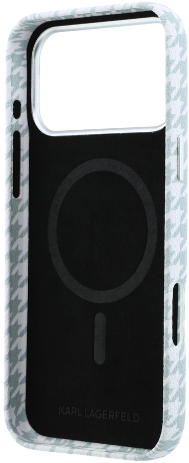 Karl Lagerfeld PU Houndstooth Resin Plate MagSafe dėklas skirtas Apple iPhone 17 Pro Max Mėlyna