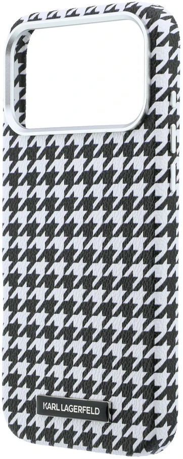 Karl Lagerfeld PU Houndstooth Resin Plate MagSafe dėklas skirtas iPhone 17 Pro Max juodos spalvos