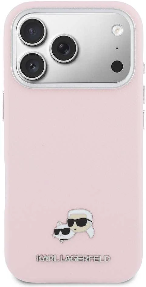 Dėklas Karl Lagerfeld Karl & Choupette Head Pins Saffiano MagSafe Case for iPhone 17 Pro Max - Rožinė