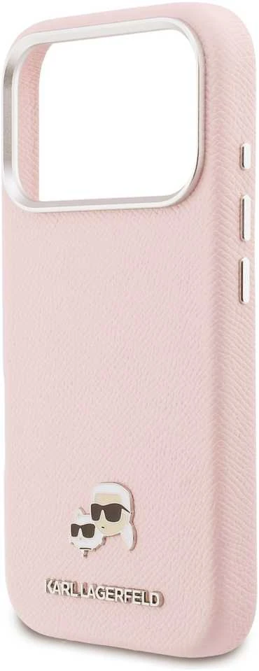 Dėklas Karl Lagerfeld Karl & Choupette Head Pins Saffiano MagSafe Case for iPhone 17 Pro - Rožinė