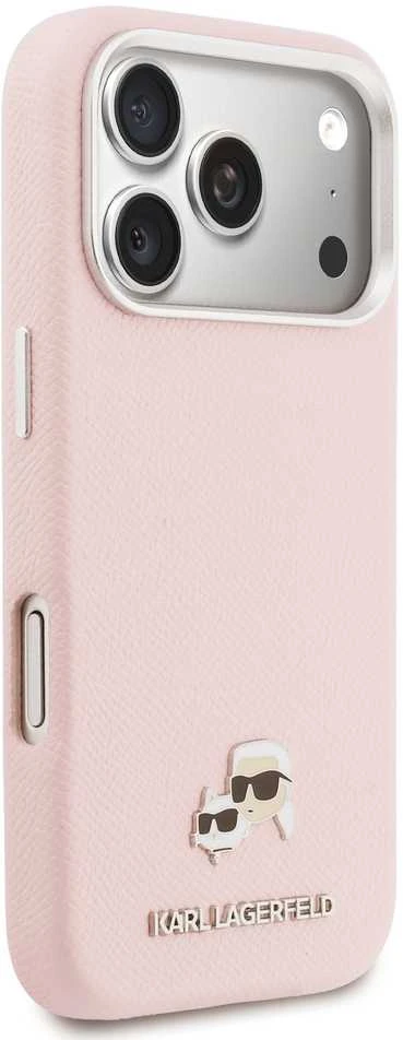 Dėklas Karl Lagerfeld Karl & Choupette Head Pins Saffiano MagSafe Case for iPhone 17 Pro - Rožinė