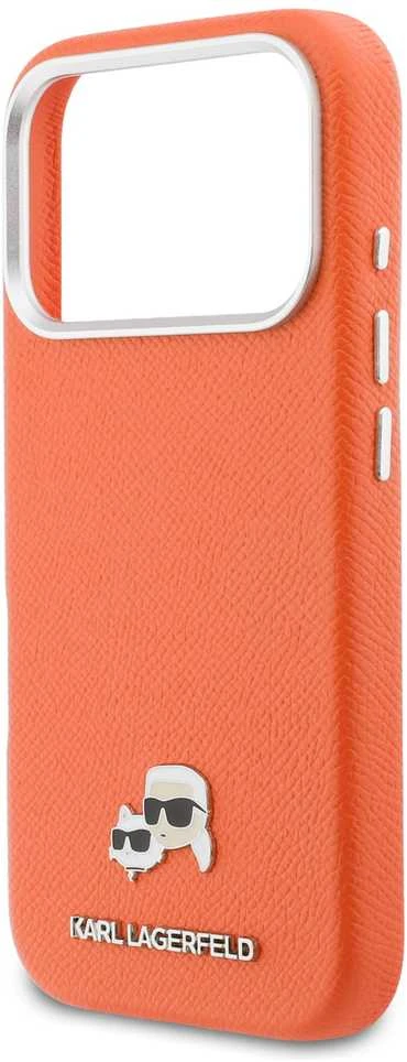 Karl Lagerfeld dėklas, skirtas IPHONE 17 Pro, suderinamas su MagSafe KLHMP17L6PFKCLO (PU FW W/ K&C Head Pin), oranžinis