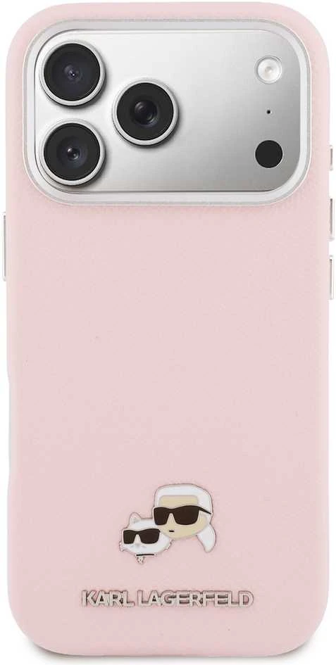 Dėklas Karl Lagerfeld Karl & Choupette Head Pins Saffiano MagSafe Case for iPhone 17 Pro - Rožinė