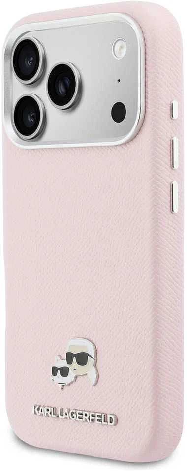 Dėklas Karl Lagerfeld Karl & Choupette Head Pins Saffiano MagSafe Case for iPhone 17 Pro Max - Rožinė