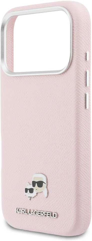 Dėklas Karl Lagerfeld Karl & Choupette Head Pins Saffiano MagSafe Case for iPhone 17 Pro Max - Rožinė