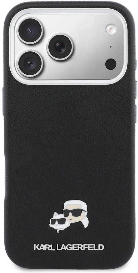„Karl Lagerfeld Karl & Choupette Head Pins Saffiano MagSafe“ dėklas, skirtas „iPhone 17 Pro“ – Juodas