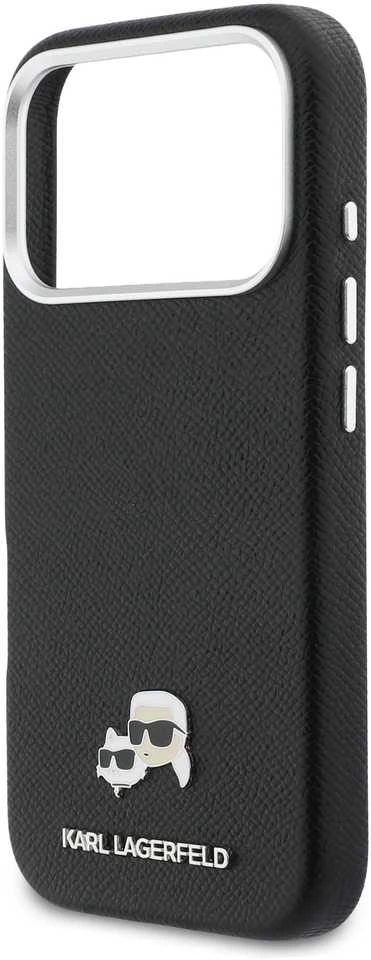 „Karl Lagerfeld Karl & Choupette Head Pins Saffiano MagSafe“ dėklas, skirtas „iPhone 17 Pro“ – Juodas