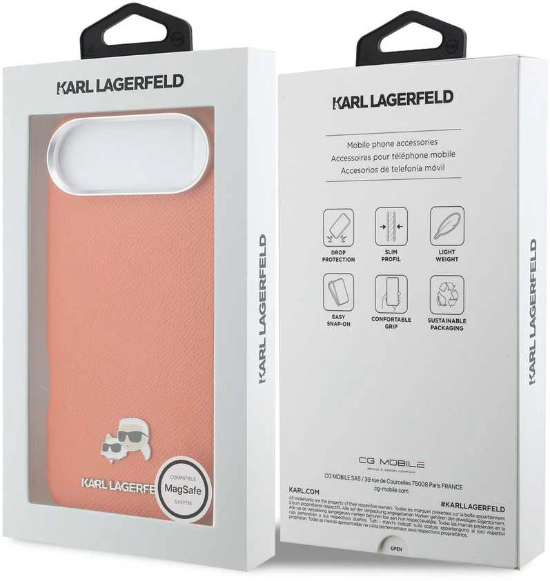 Karl Lagerfeld PU Karl and Choupette Heads Pins MagSafe dėklas skirtas Apple iPhone Air Oranžinis