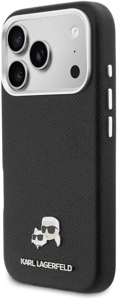 „Karl Lagerfeld Karl & Choupette Head Pins Saffiano MagSafe“ dėklas, skirtas „iPhone 17 Pro“ – Juodas