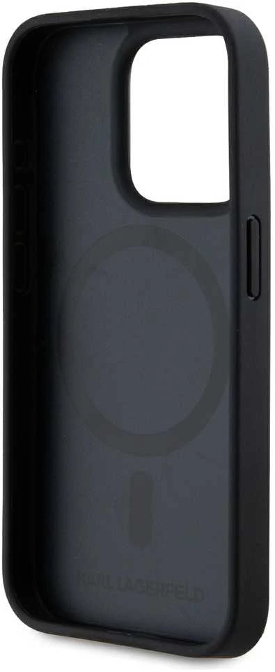 Karl Lagerfeld KLHMP15LPKHPORPK Apple iPhone15 Pro 6.1″ kietas dėklas juodos spalvos Leather Monogram Metal Logo MagSafe