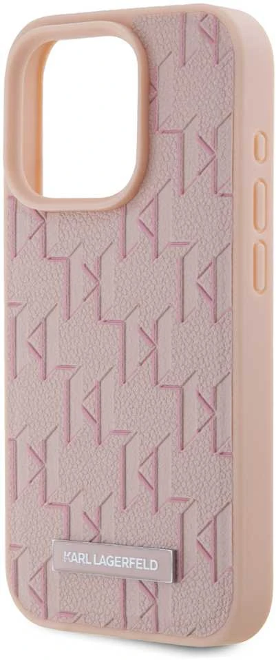 Karl Lagerfeld KLHMP15XPKHPORPP Apple iPhone 15 Pro Max 6.7″ kietas dėklas rožinės spalvos Leather Monogram Metal Lo