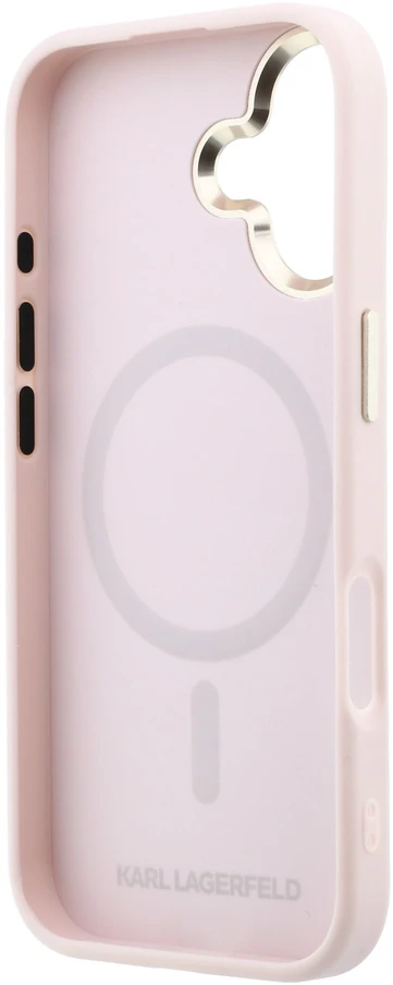 Karl Lagerfeld PU Perforated Gold Dots MagSafe dėklas skirtas Apple iPhone 17 rožinės spalvos