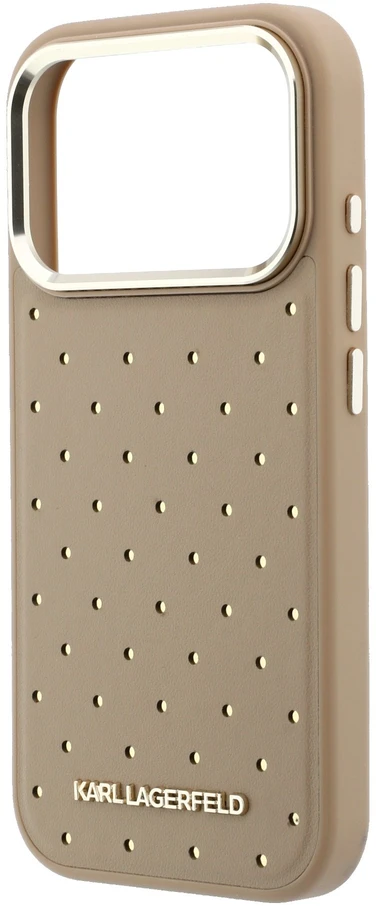 Karl Lagerfeld PU Perforated Gold Dots MagSafe dėklas skirtas Apple iPhone 17 Pro rusvai gelsvas