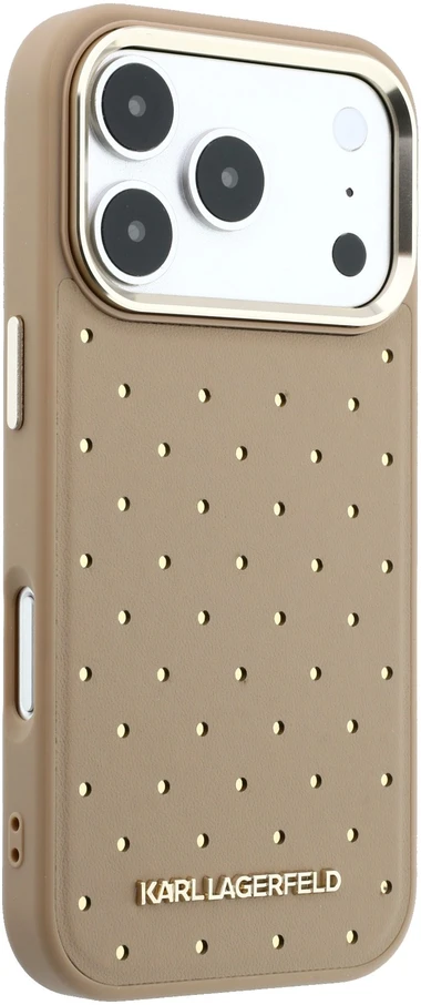 Karl Lagerfeld PU Perforated Gold Dots MagSafe dėklas skirtas Apple iPhone 17 Pro rusvai gelsvas