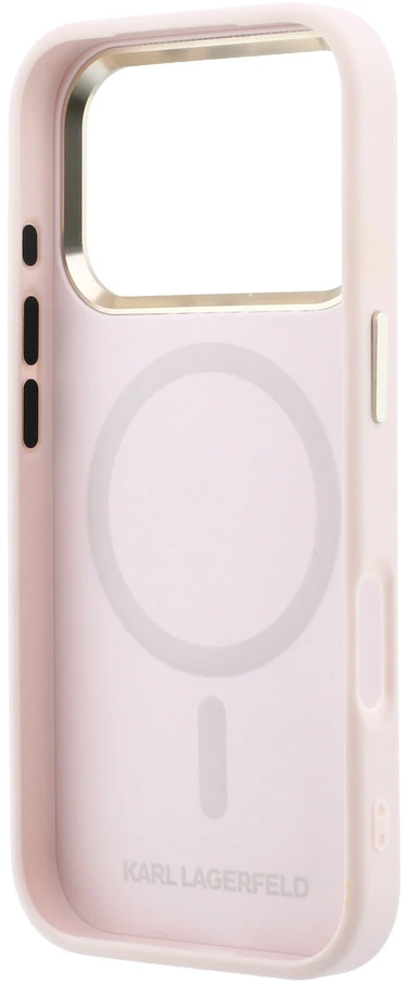 Karl Lagerfeld PU Perforated Gold Dots MagSafe dėklas skirtas Apple iPhone 17 Pro Max rožinės spalvos